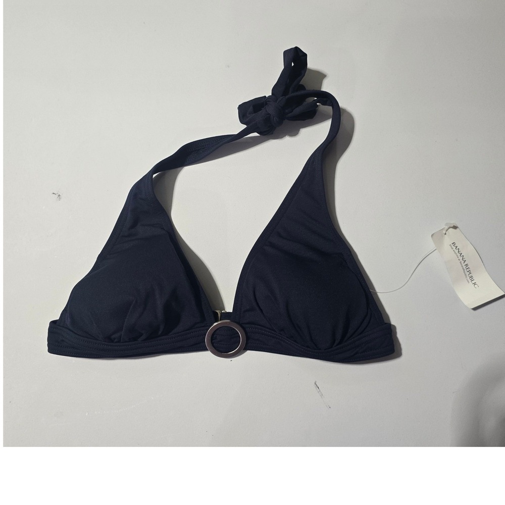 Banana Republic Bikini Top Women Small Navy Blue Halter Ring Detail Triangle